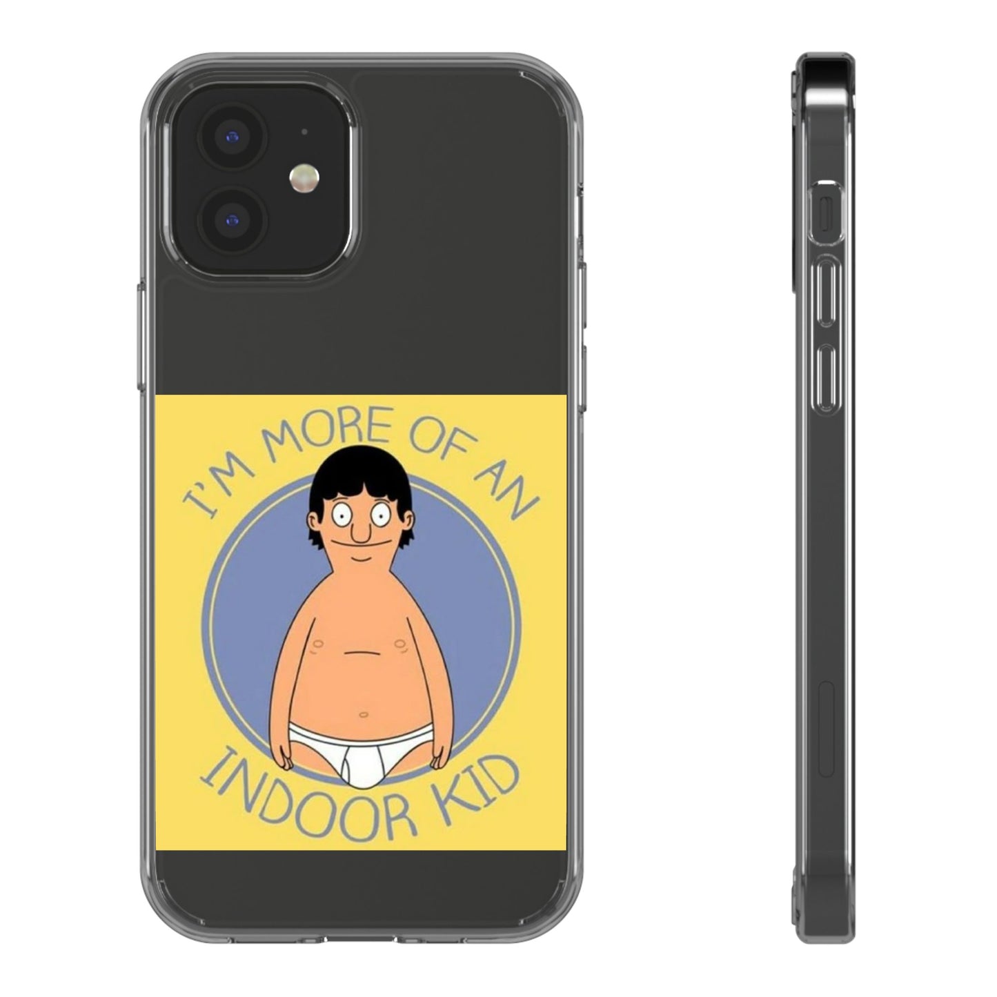Clear Phone Case — "I'm More of an Indoor Kid" Cartoon Design