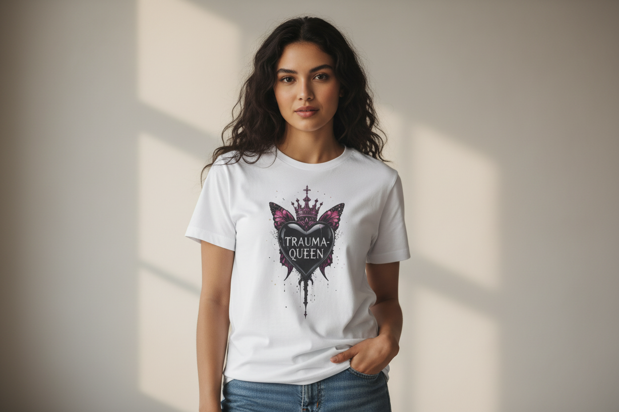 Trauma Queen T-Shirt — Gothic Crown Heart Graphic Tee