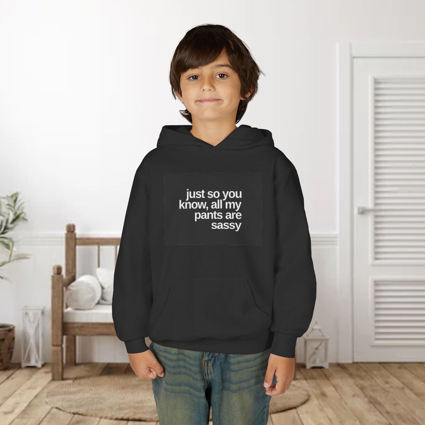 Youth Hoodie — "Just So You Know, All My Pants Are Sassy" Funny Graphic