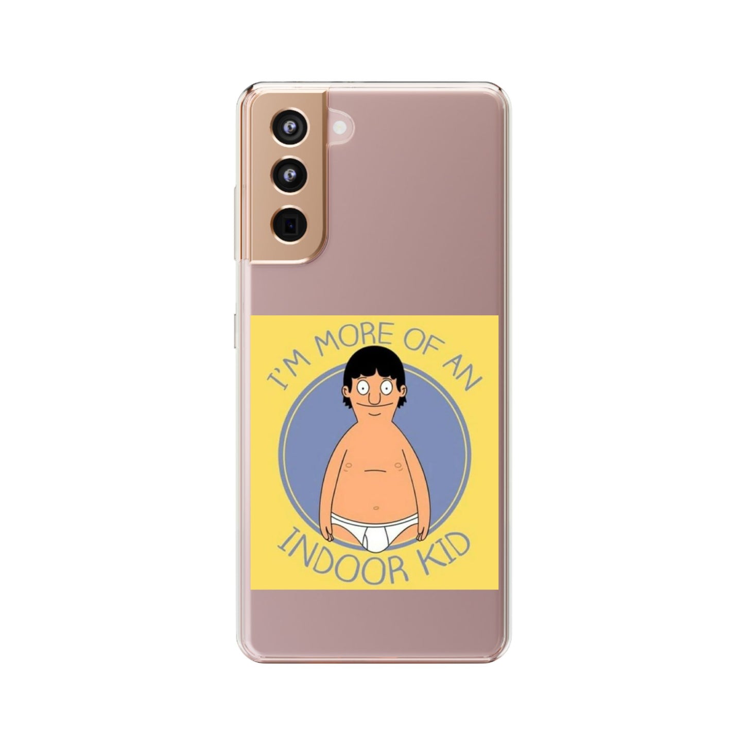 Clear Phone Case — "I'm More of an Indoor Kid" Cartoon Design