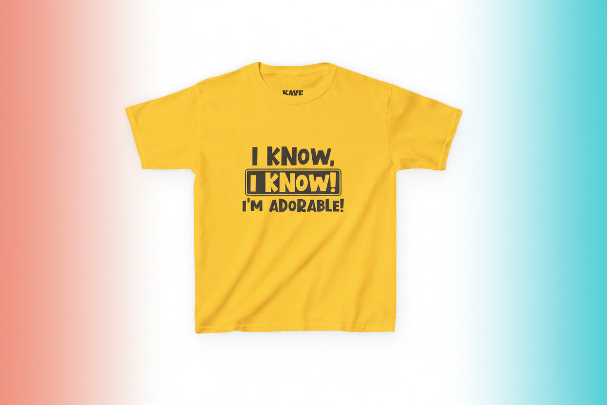 Yellow t-shirt with black text on a white background