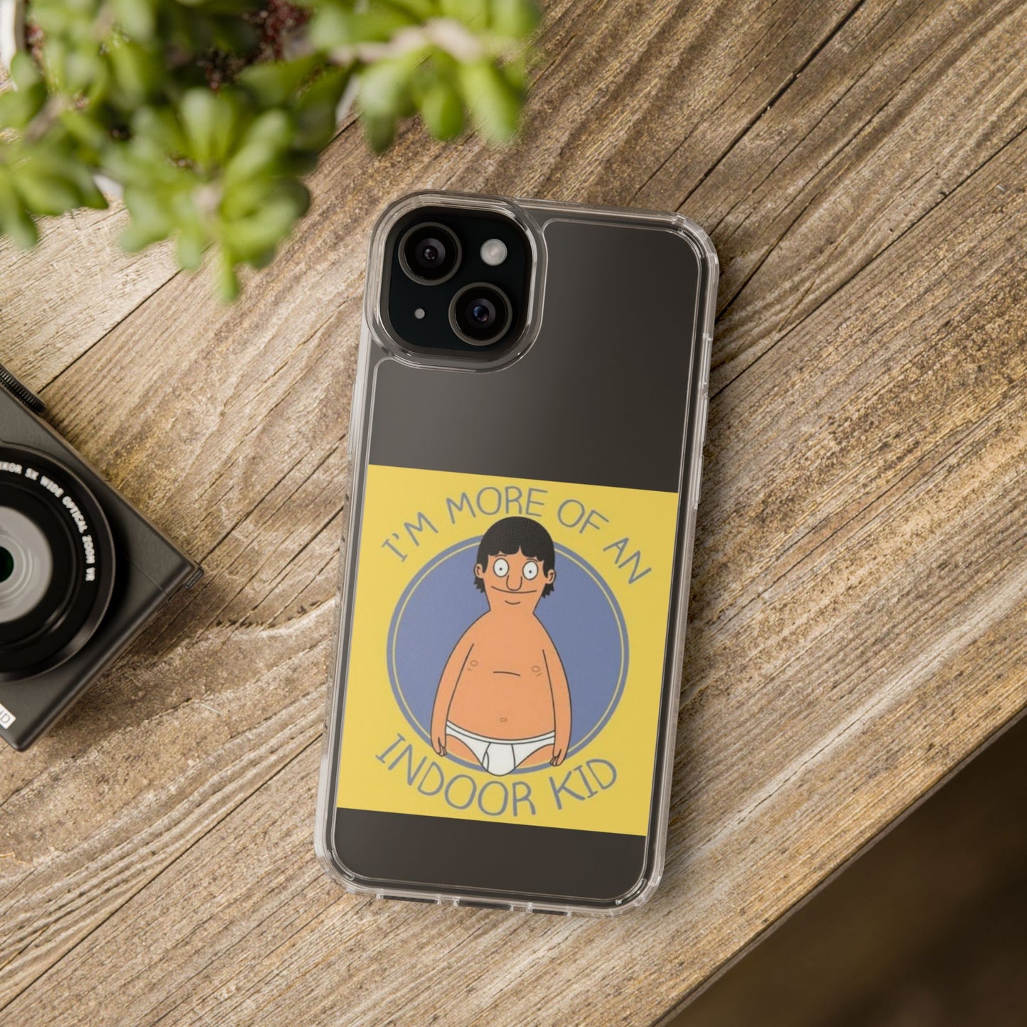 Clear Phone Case — "I'm More of an Indoor Kid" Cartoon Design