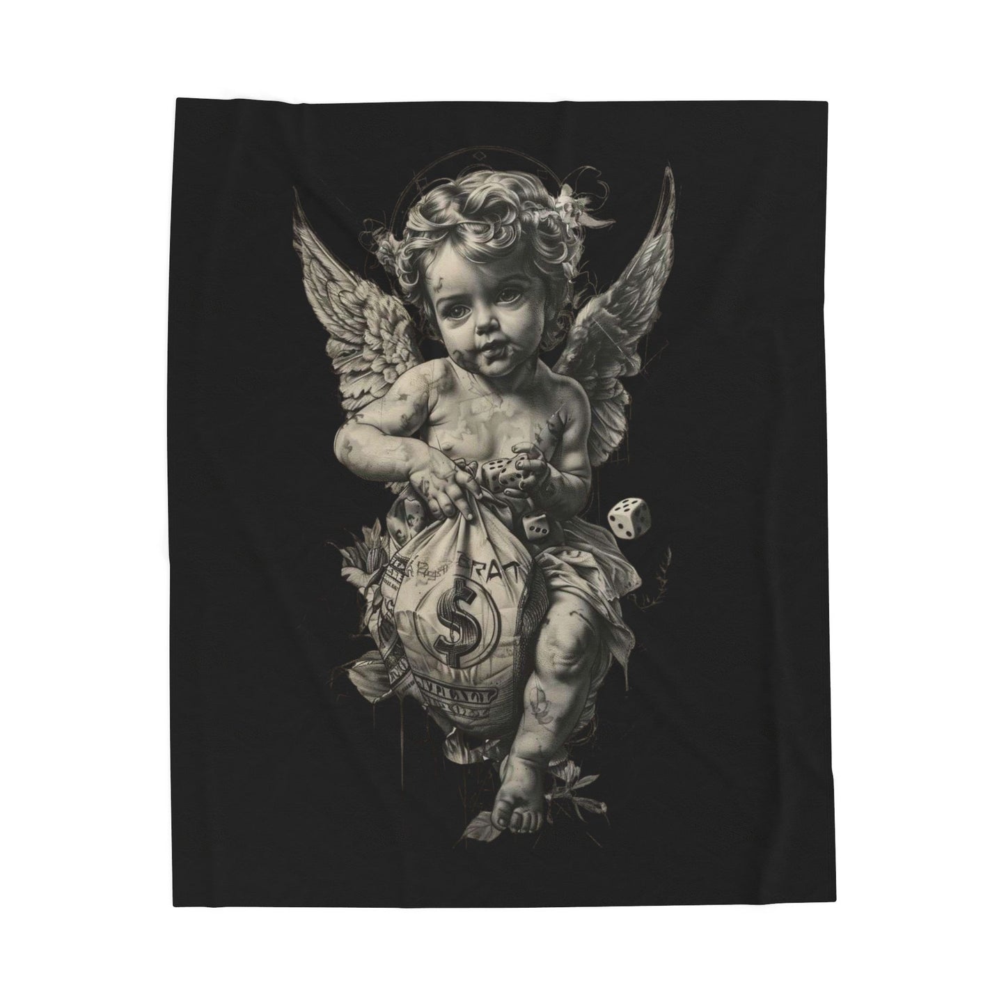 Cherub Moneybag Velvet Plush Blanket — Gothic Angel Throw for Home & Gifts