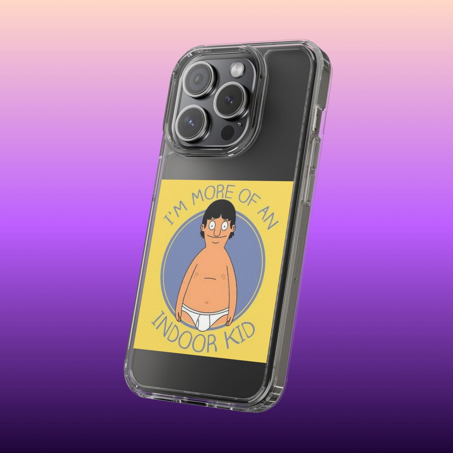 Clear Phone Case — "I'm More of an Indoor Kid" Cartoon Design