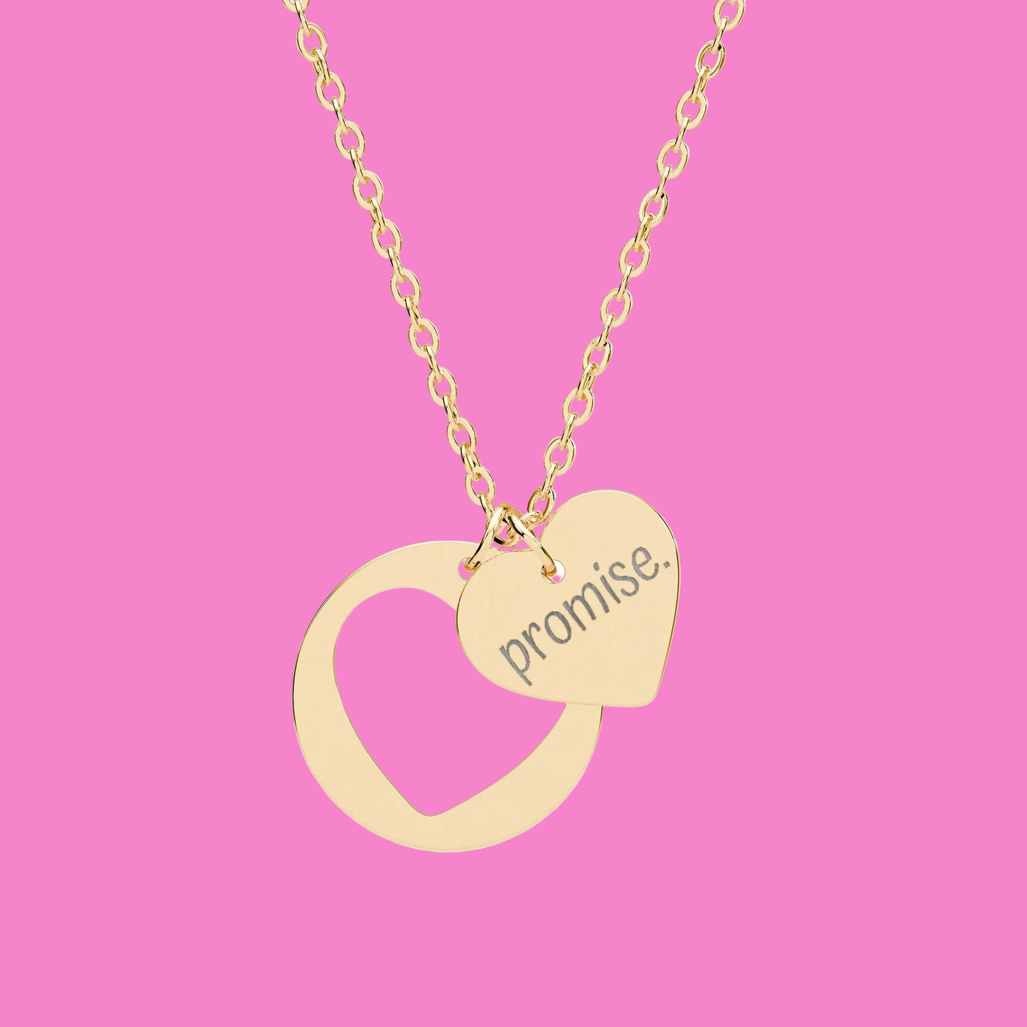 Promise Heart Cutout Necklace — Engravable Pendant in Silver or Rose Gold