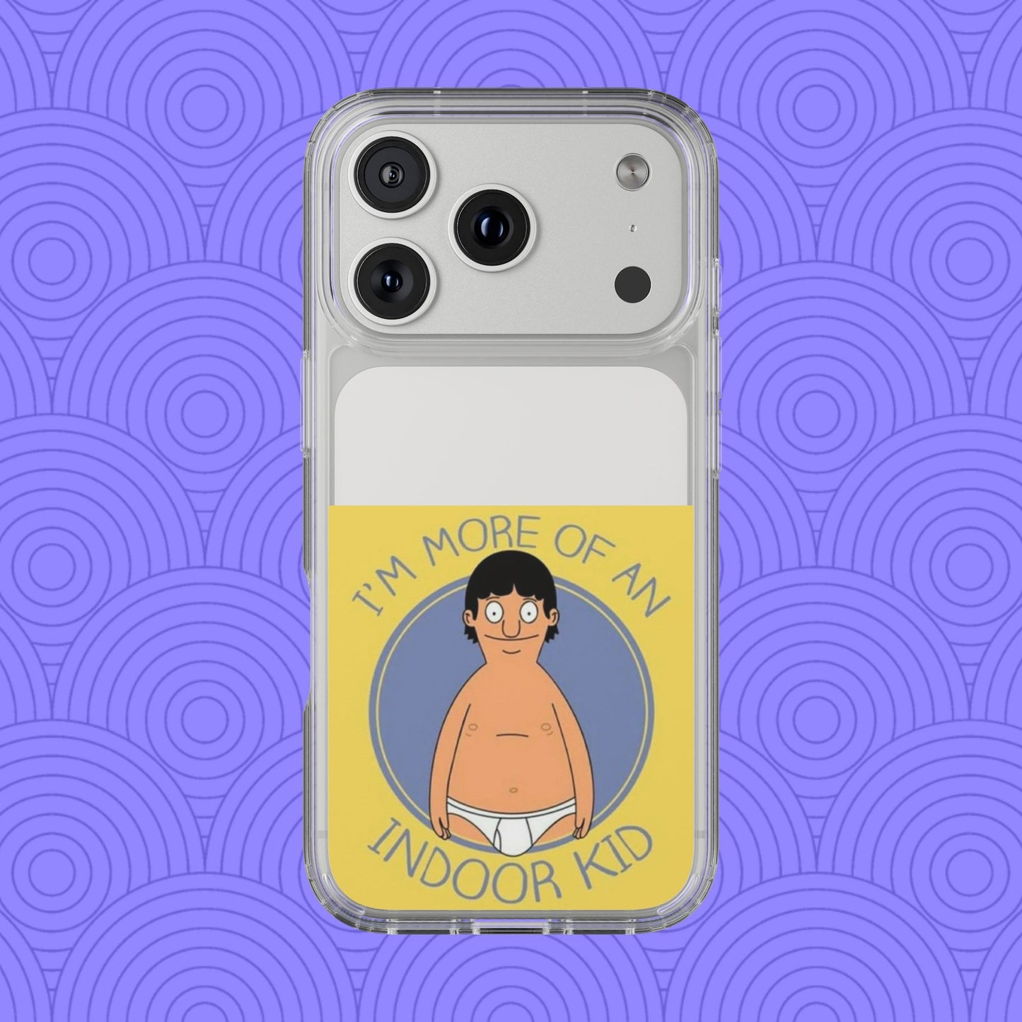 Clear Phone Case — "I'm More of an Indoor Kid" Cartoon Design