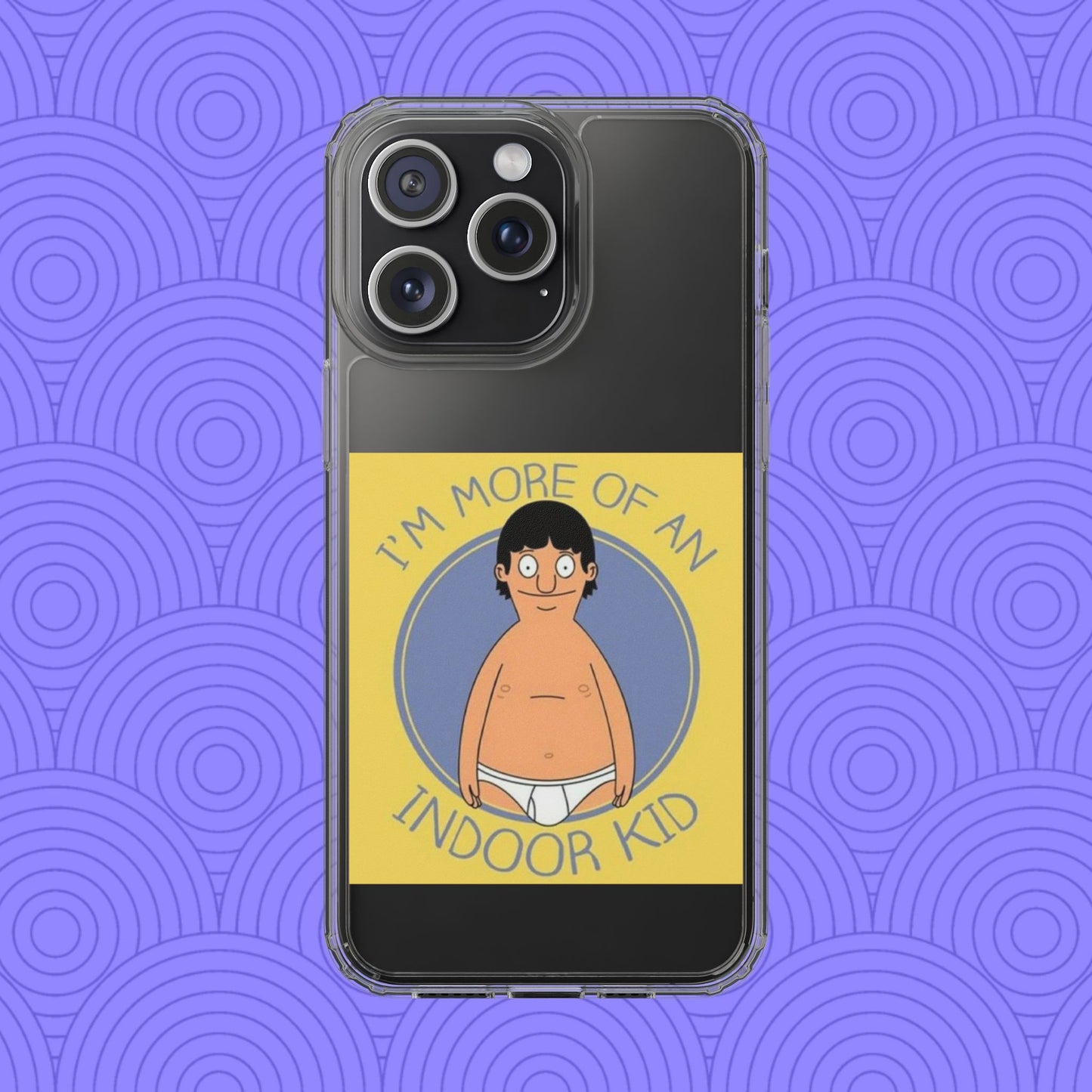 Clear Phone Case — "I'm More of an Indoor Kid" Cartoon Design