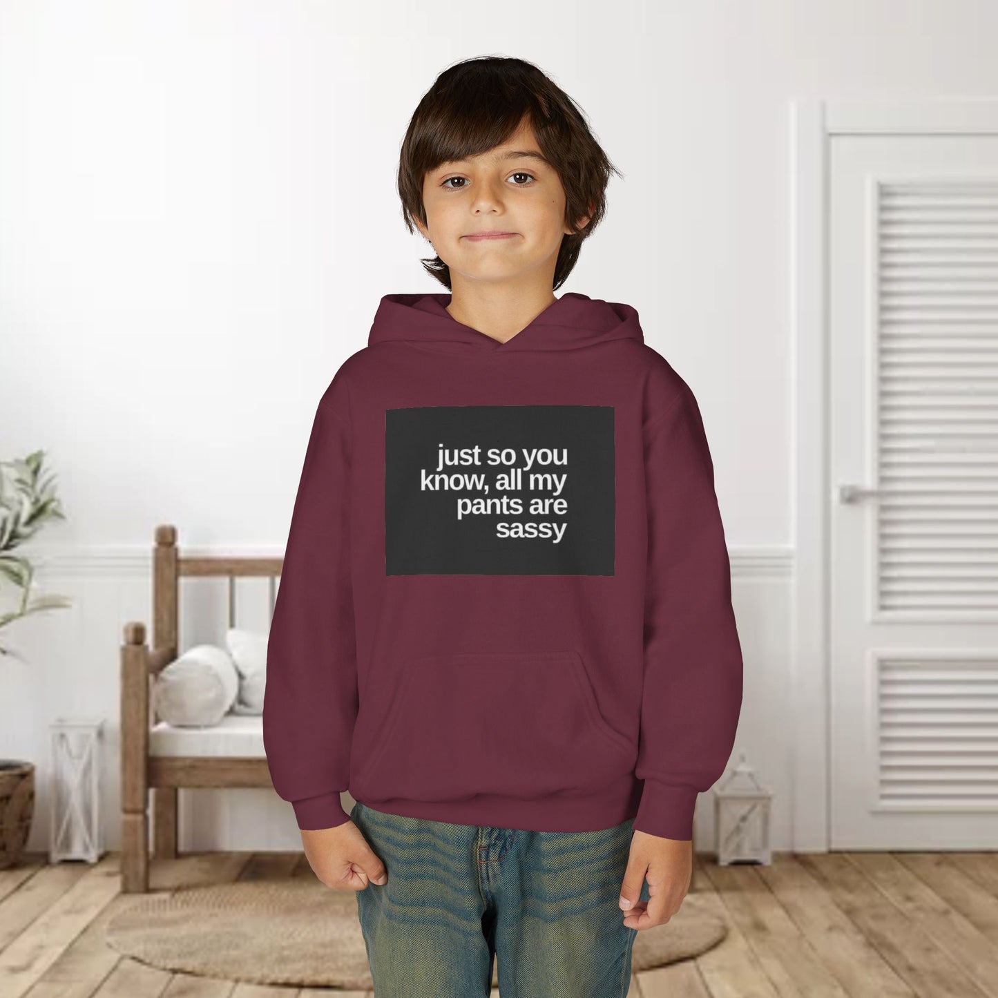 Youth Hoodie — "Just So You Know, All My Pants Are Sassy" Funny Graphic