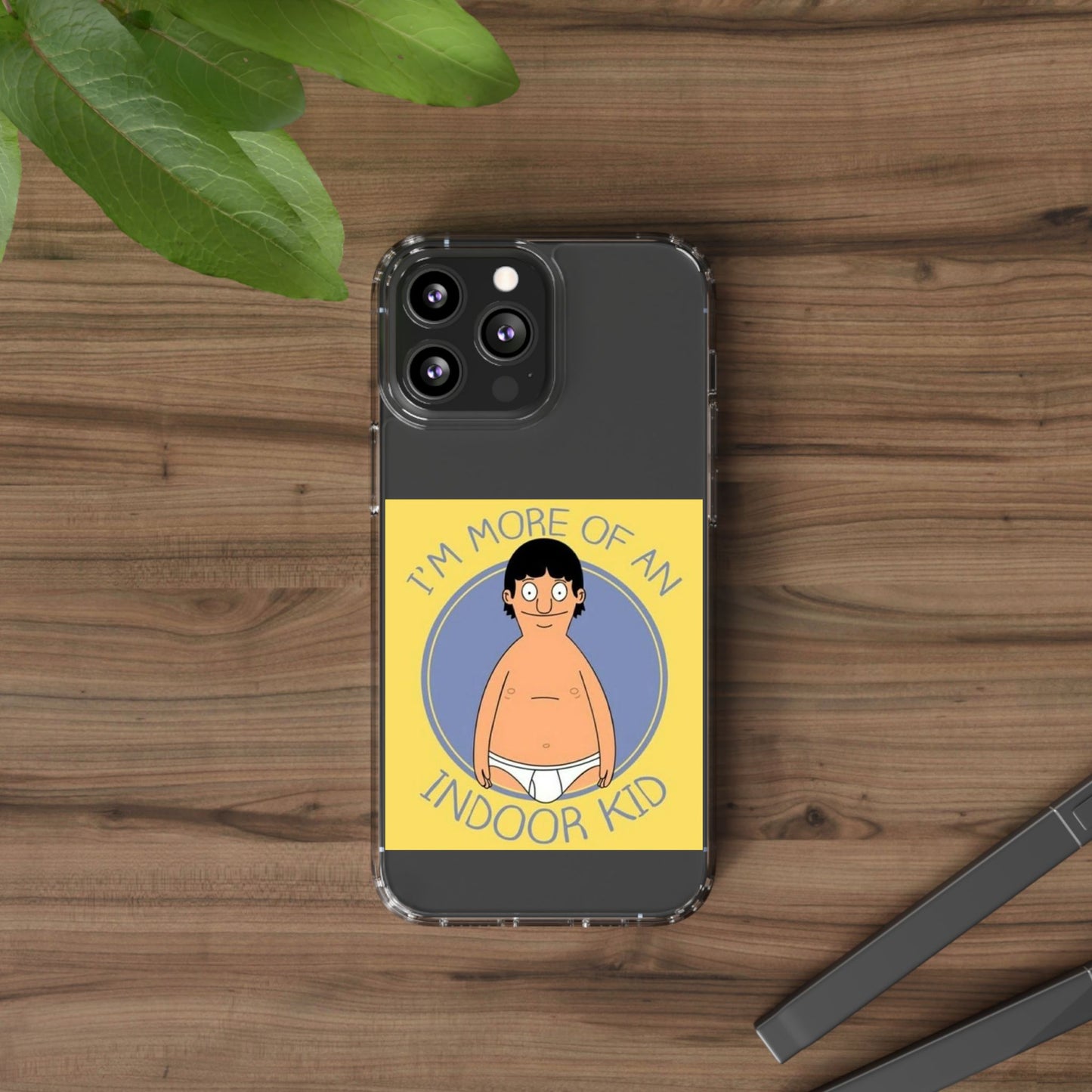 Clear Phone Case — "I'm More of an Indoor Kid" Cartoon Design
