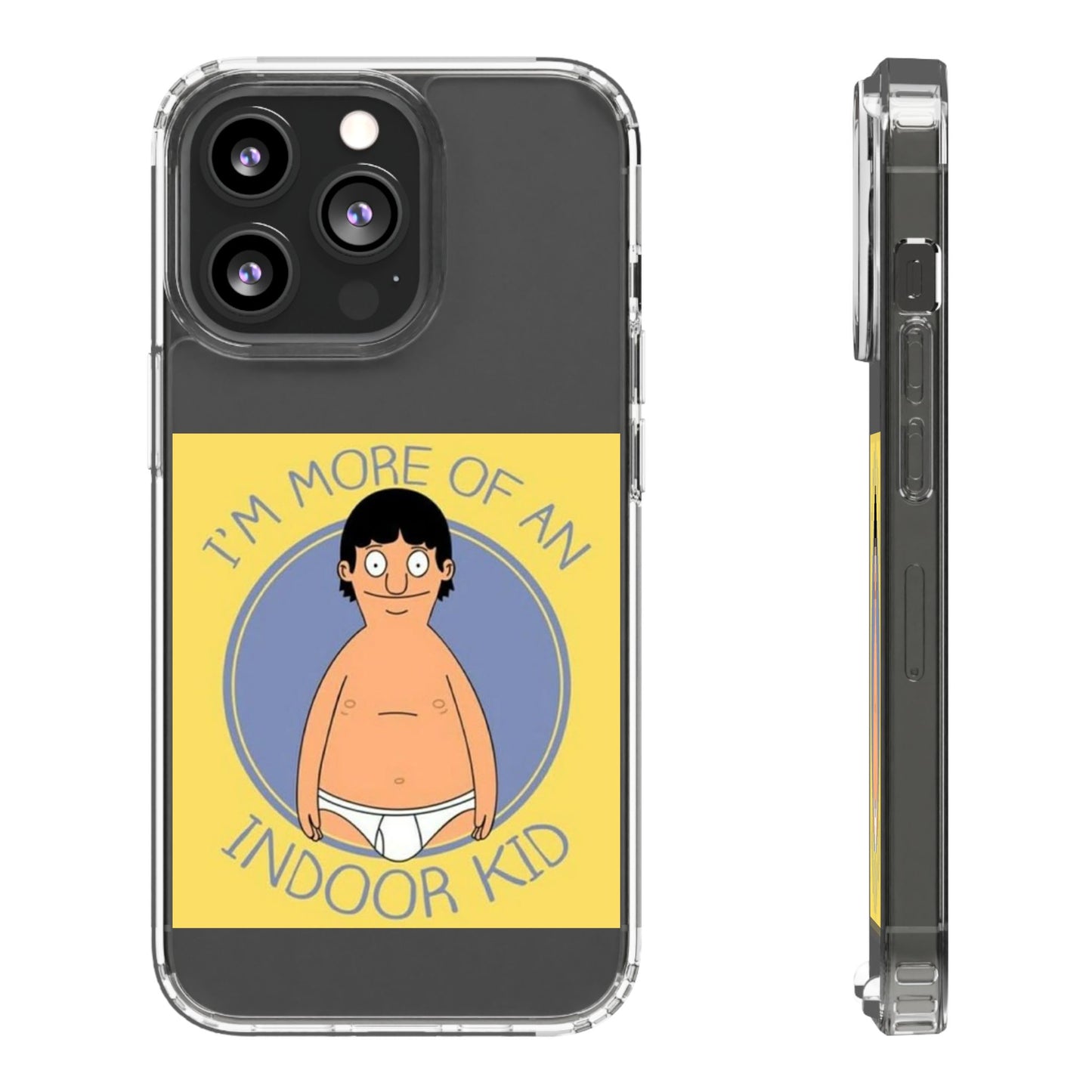 Clear Phone Case — "I'm More of an Indoor Kid" Cartoon Design