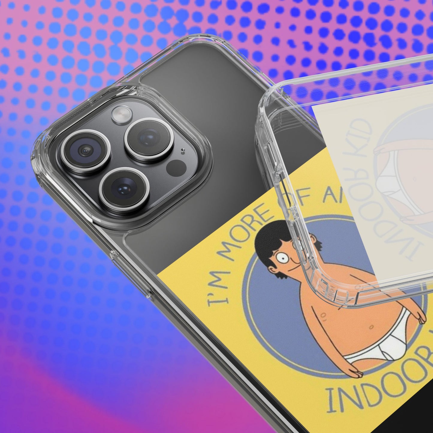 Clear Phone Case — "I'm More of an Indoor Kid" Cartoon Design