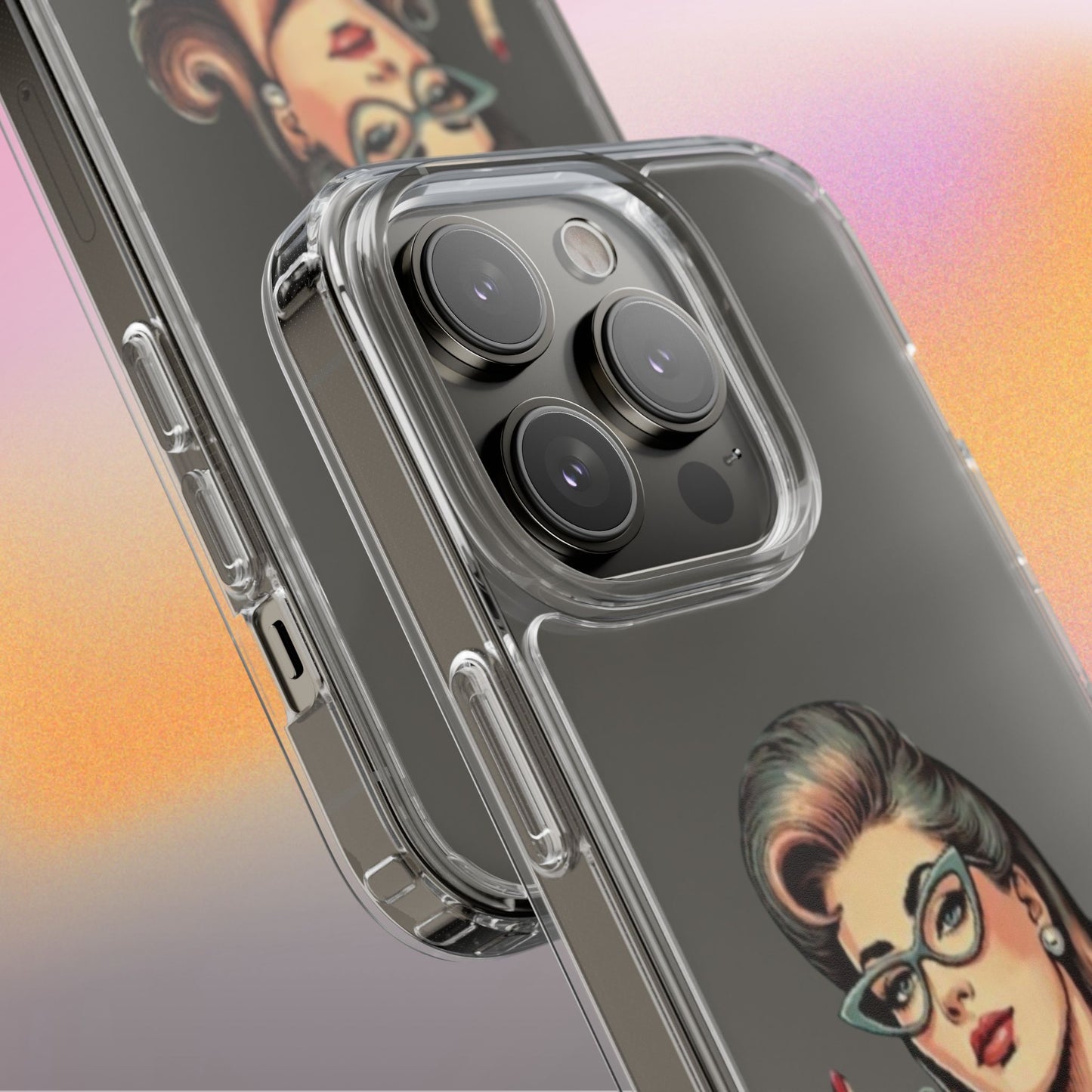 Clear Phone Case — Retro Woman Giving the Finger Graphic with “Respectfully” Text