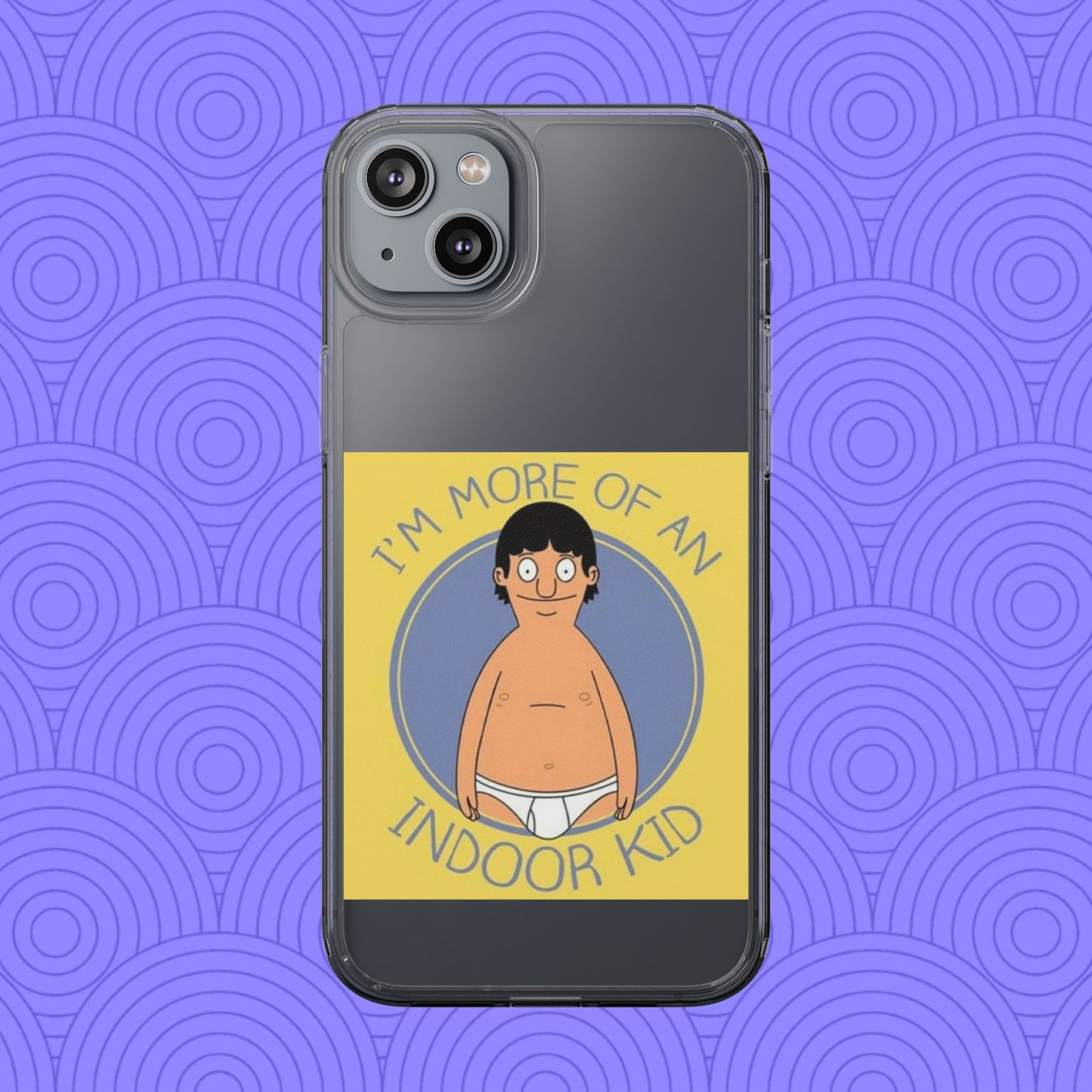 Clear Phone Case — "I'm More of an Indoor Kid" Cartoon Design
