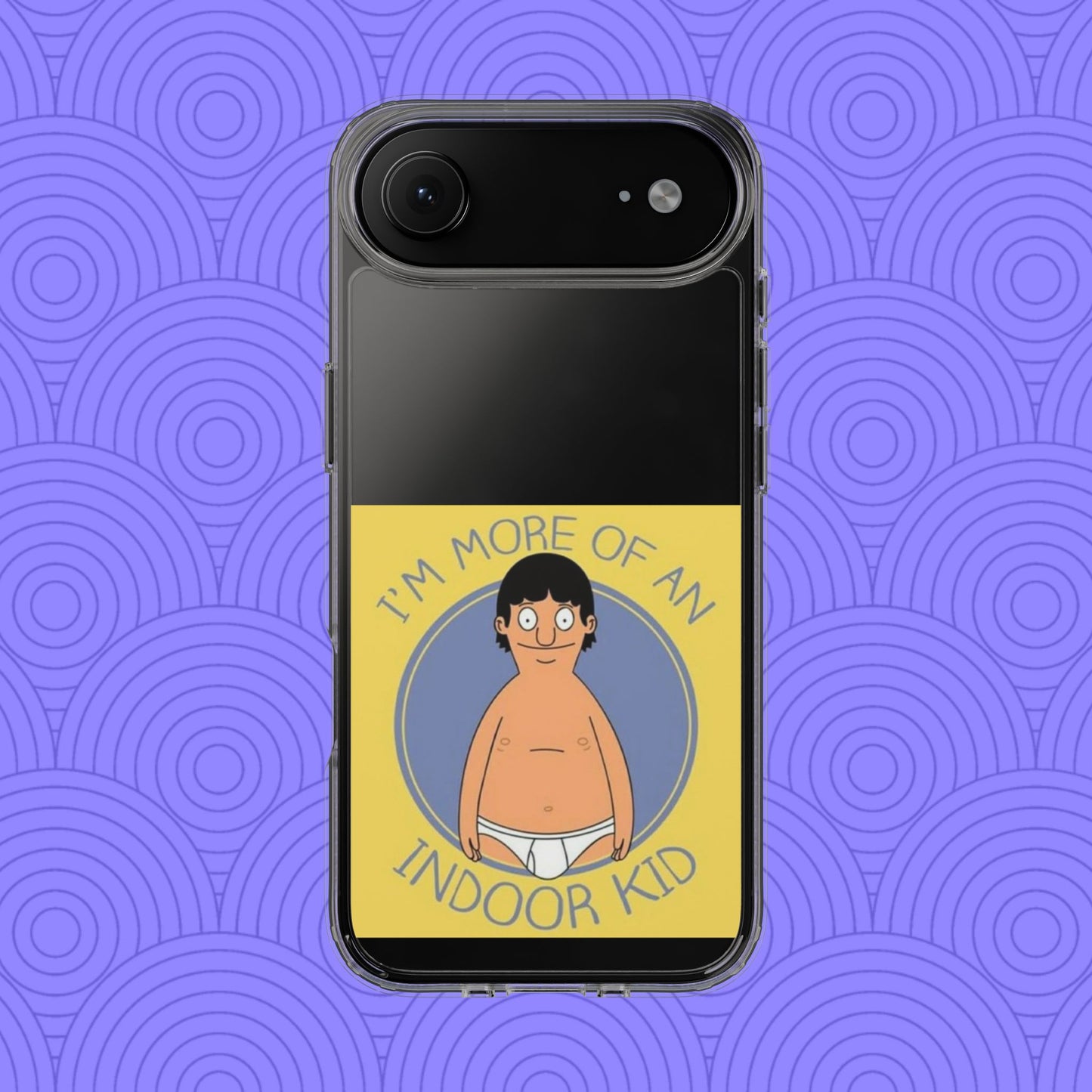 Clear Phone Case — "I'm More of an Indoor Kid" Cartoon Design