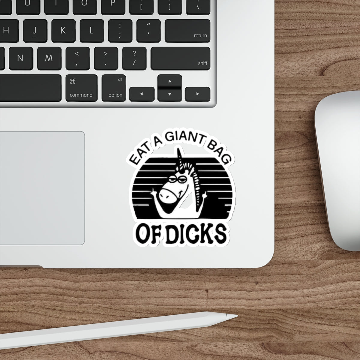 Die-Cut Sticker — Funny Unicorn “Eat a Giant Bag of Dicks” Vinyl Decal