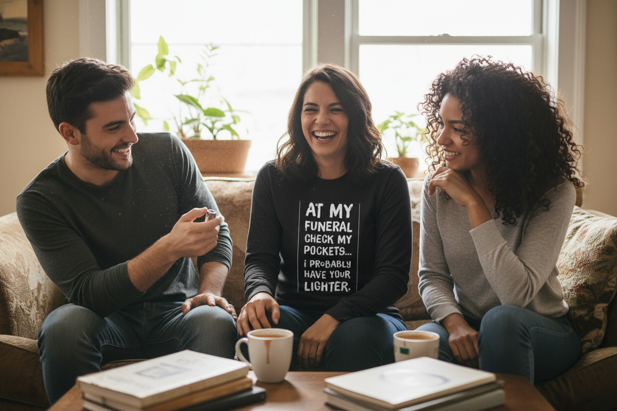 Humorous Long Sleeve Tee... Check My Pockets At My Funeral For Your Lighter.