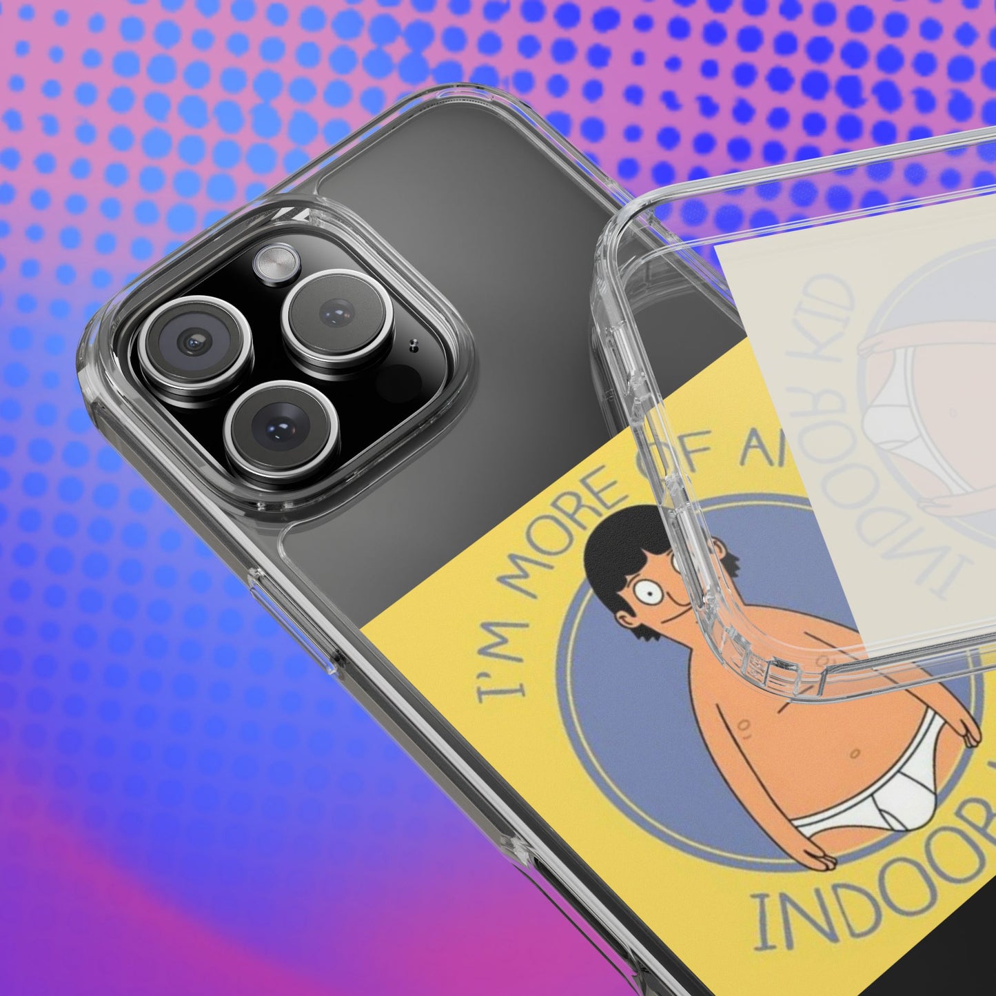 Clear Phone Case — "I'm More of an Indoor Kid" Cartoon Design