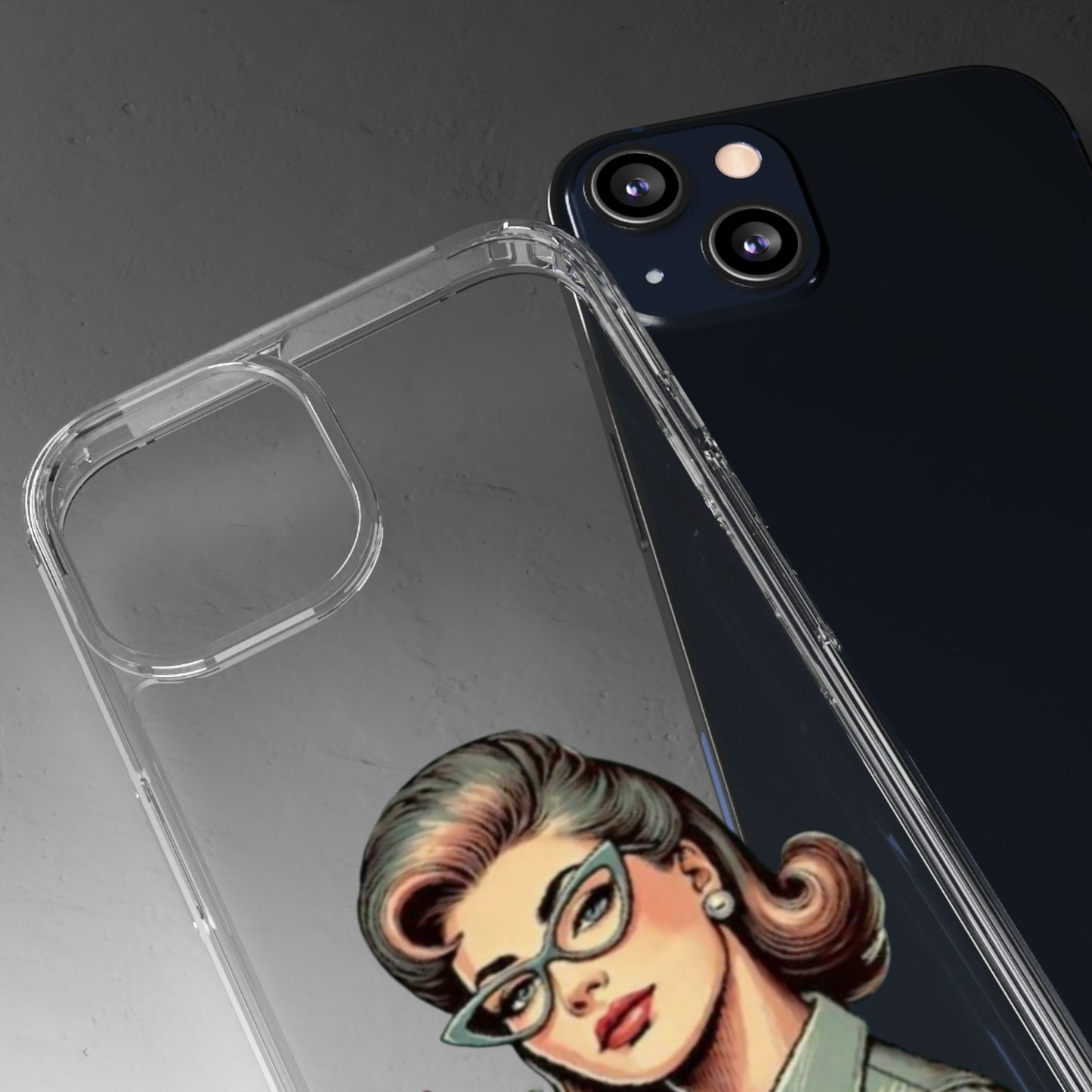 Clear Phone Case — Retro Woman Giving the Finger Graphic with “Respectfully” Text