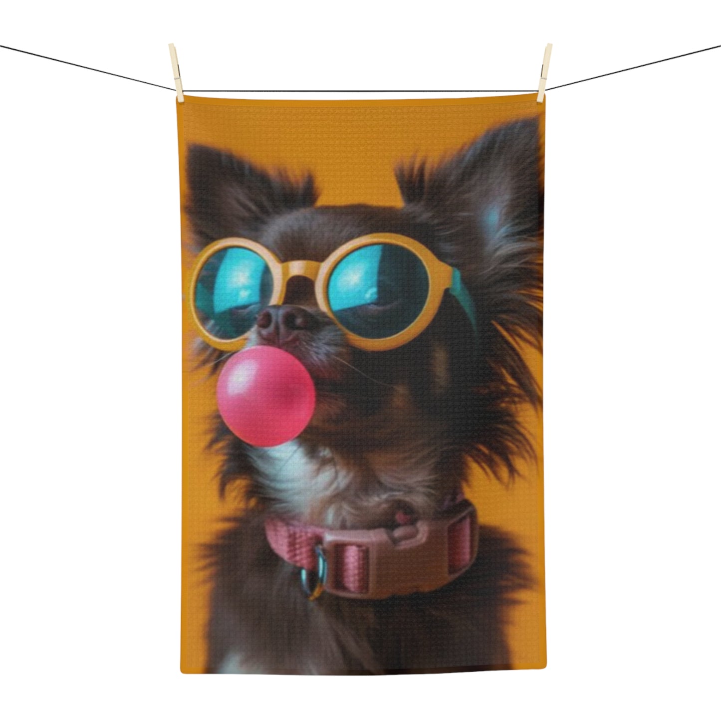 Microfiber Tea Towel — Funny Sunglasses Puppy Blowing Bubble