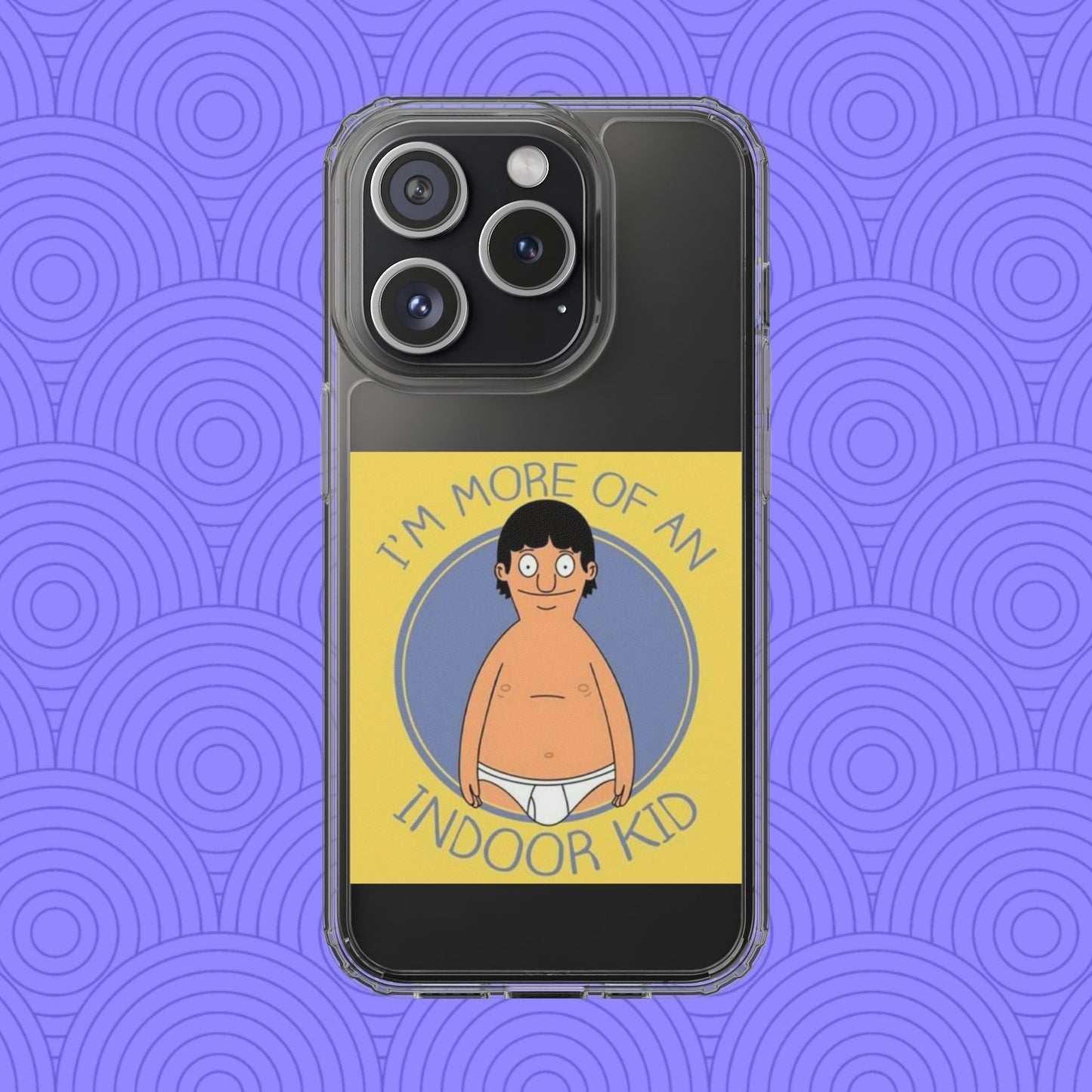 Clear Phone Case — "I'm More of an Indoor Kid" Cartoon Design
