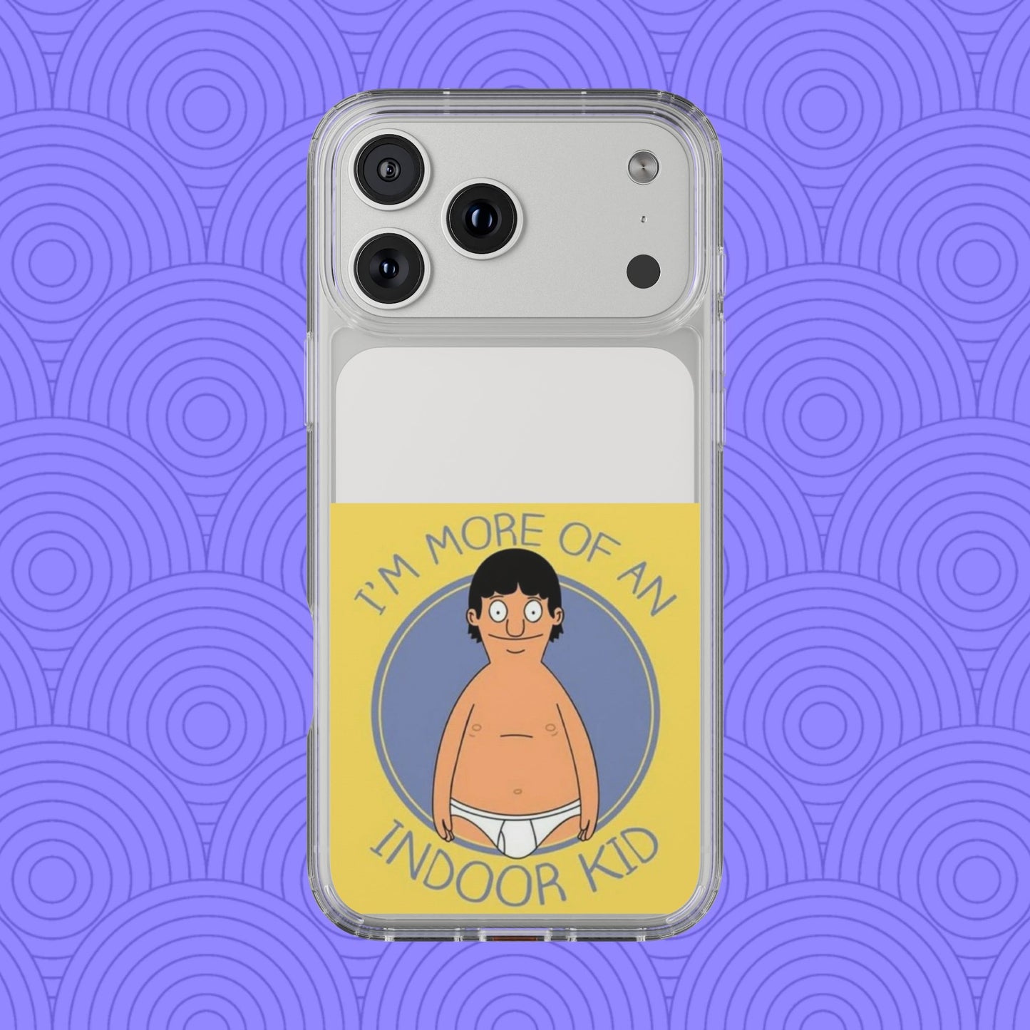 Clear Phone Case — "I'm More of an Indoor Kid" Cartoon Design