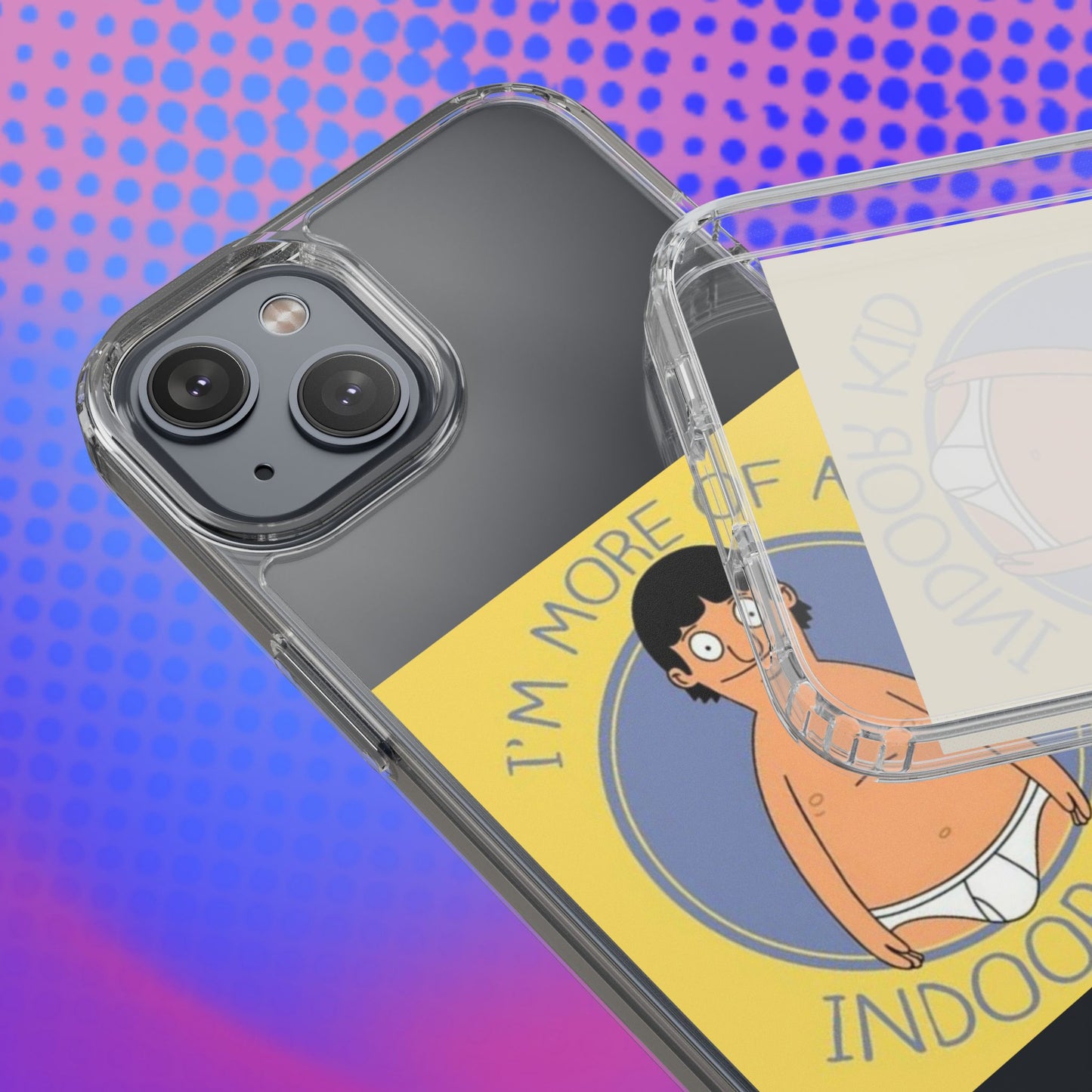 Clear Phone Case — "I'm More of an Indoor Kid" Cartoon Design