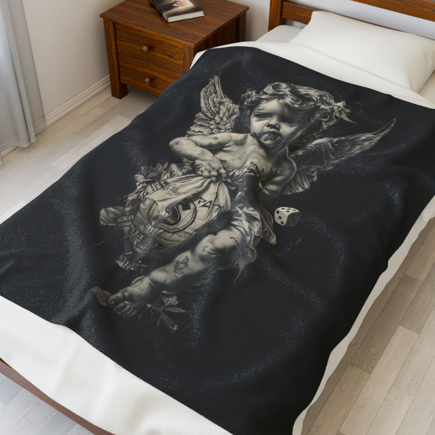 Cherub Moneybag Velvet Plush Blanket — Gothic Angel Throw for Home & Gifts