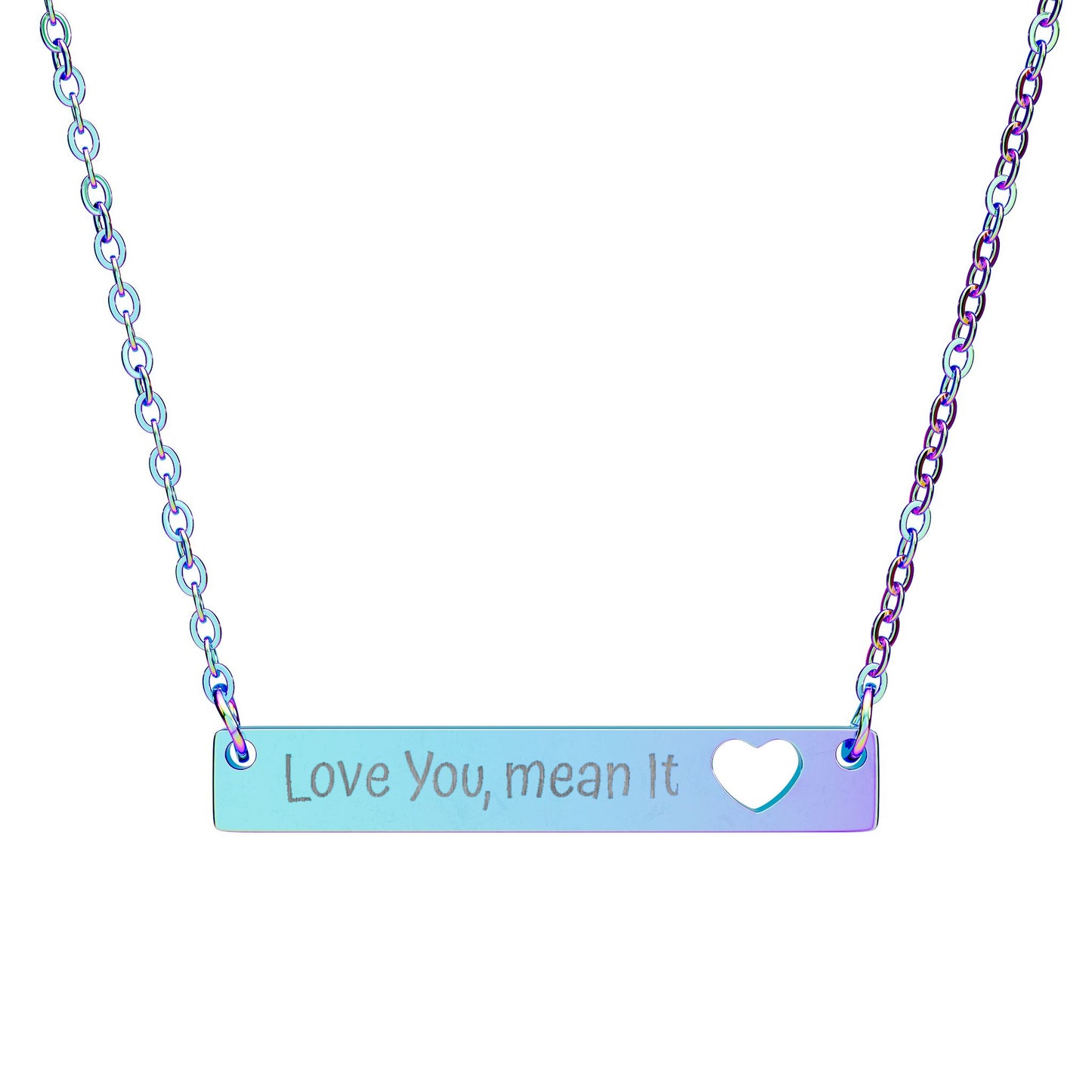 Heart Bar Necklace — Engraved 'Love You, Mean It' Pendant Gift