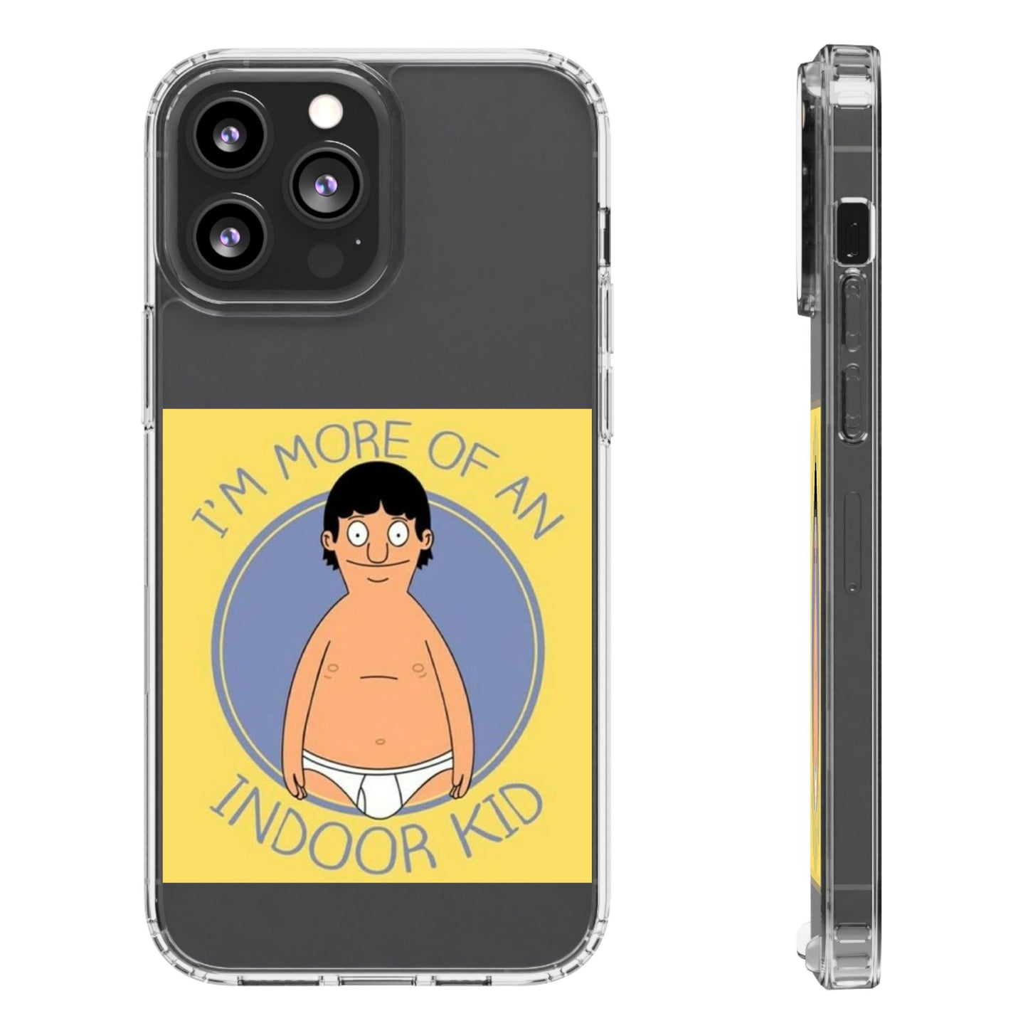 Clear Phone Case — "I'm More of an Indoor Kid" Cartoon Design