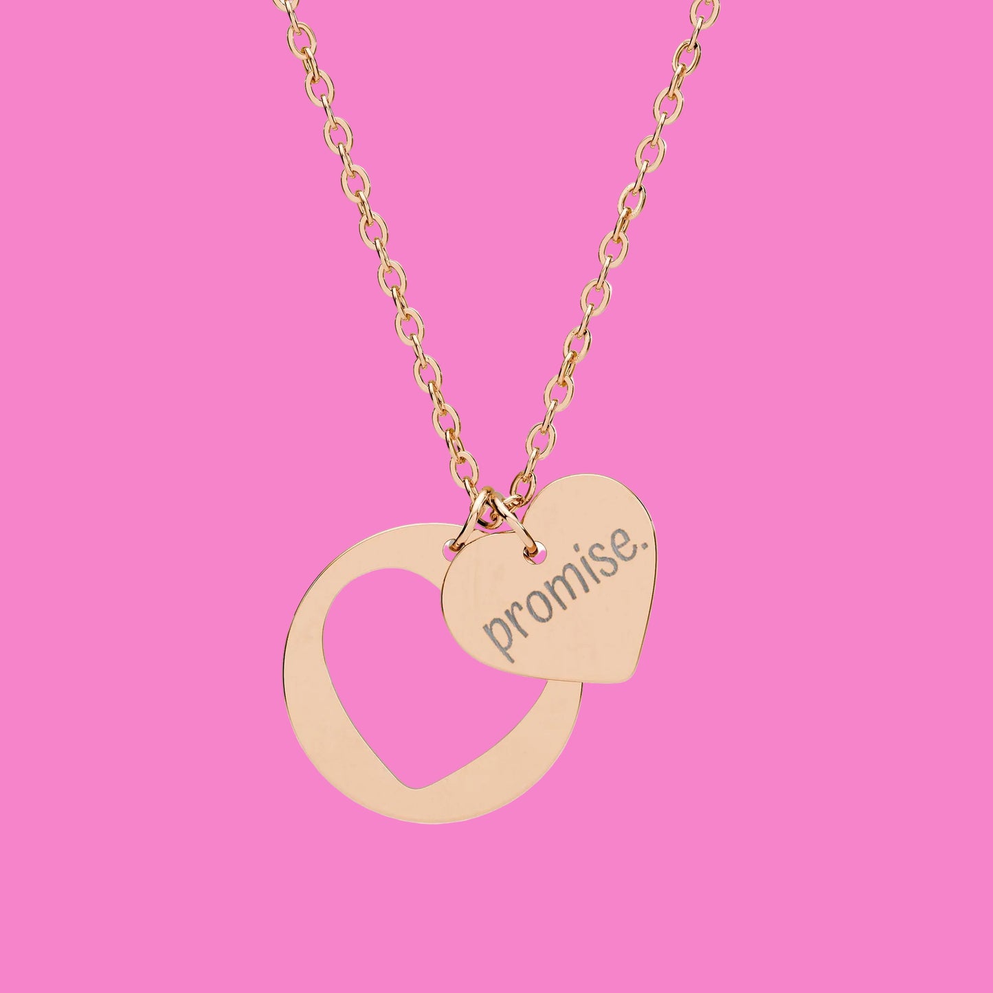 Promise Heart Cutout Necklace — Engravable Pendant in Silver or Rose Gold