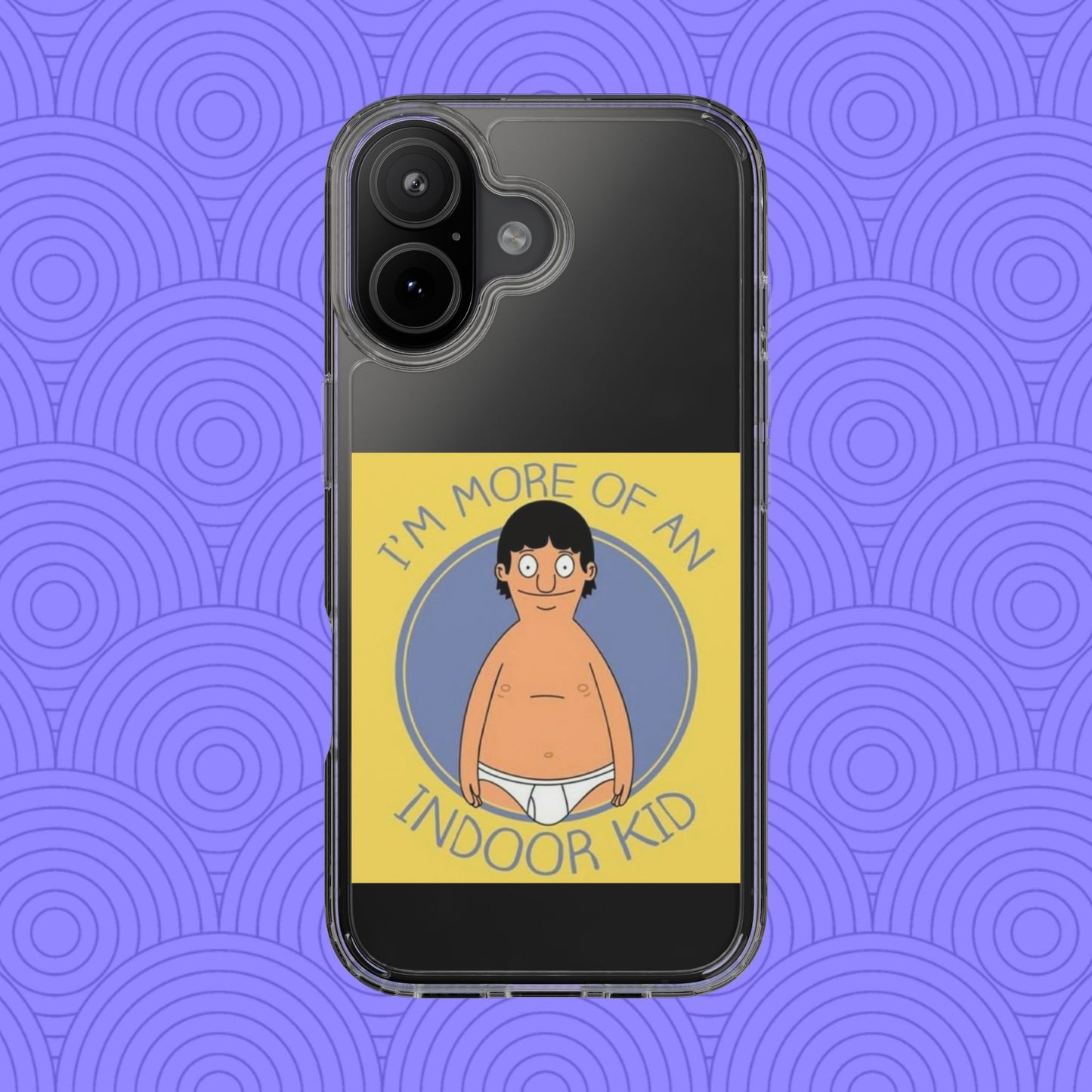 Clear Phone Case — "I'm More of an Indoor Kid" Cartoon Design
