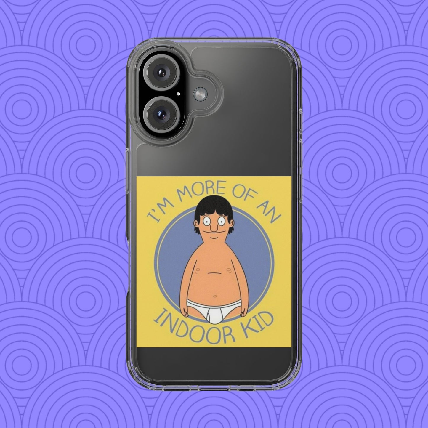 Clear Phone Case — "I'm More of an Indoor Kid" Cartoon Design