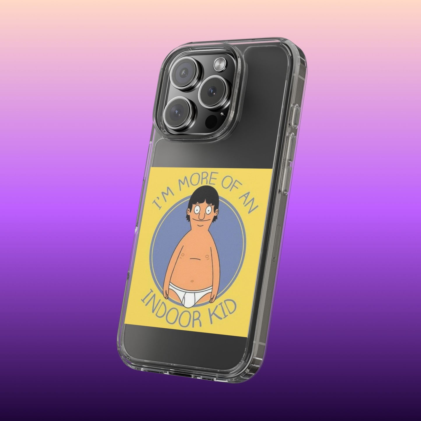 Clear Phone Case — "I'm More of an Indoor Kid" Cartoon Design