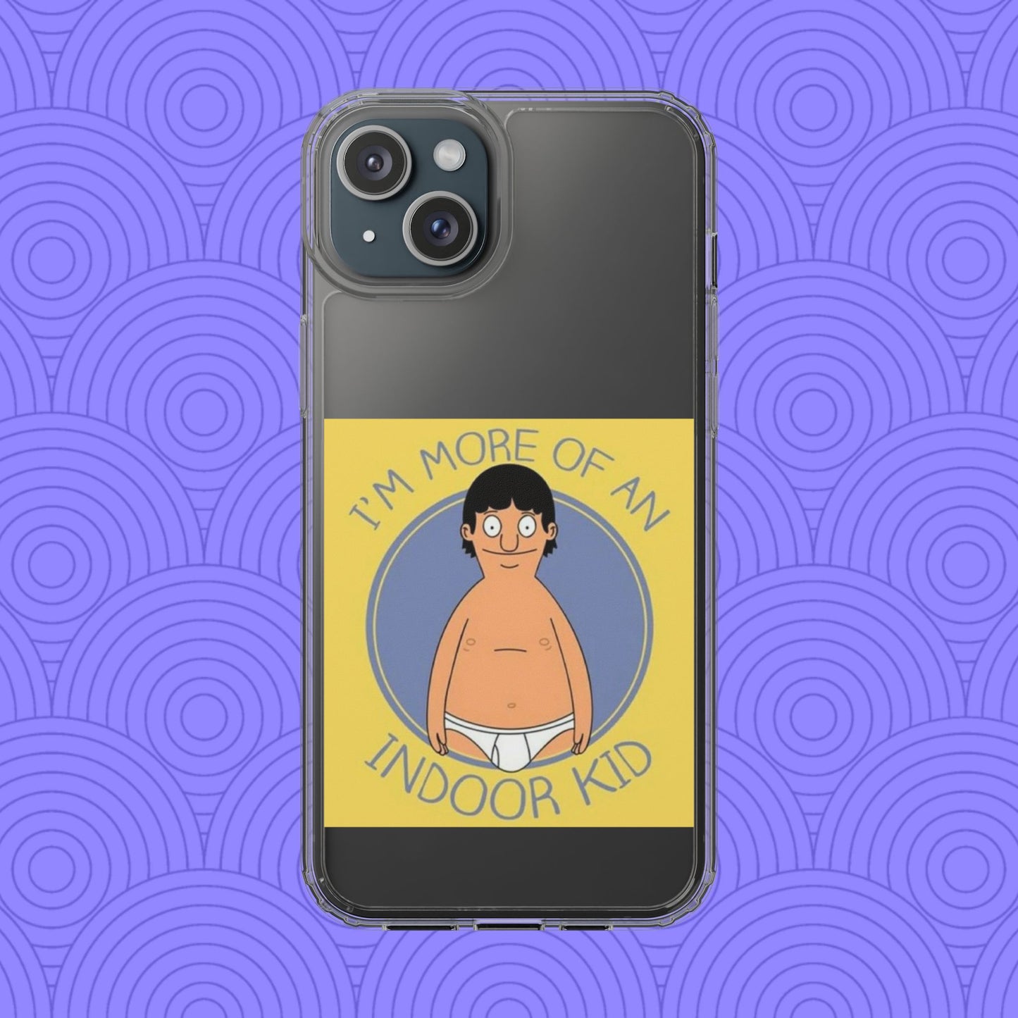 Clear Phone Case — "I'm More of an Indoor Kid" Cartoon Design