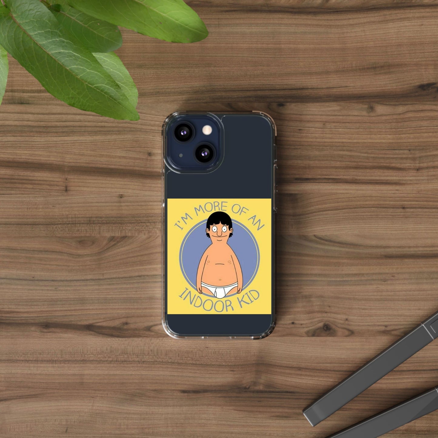 Clear Phone Case — "I'm More of an Indoor Kid" Cartoon Design