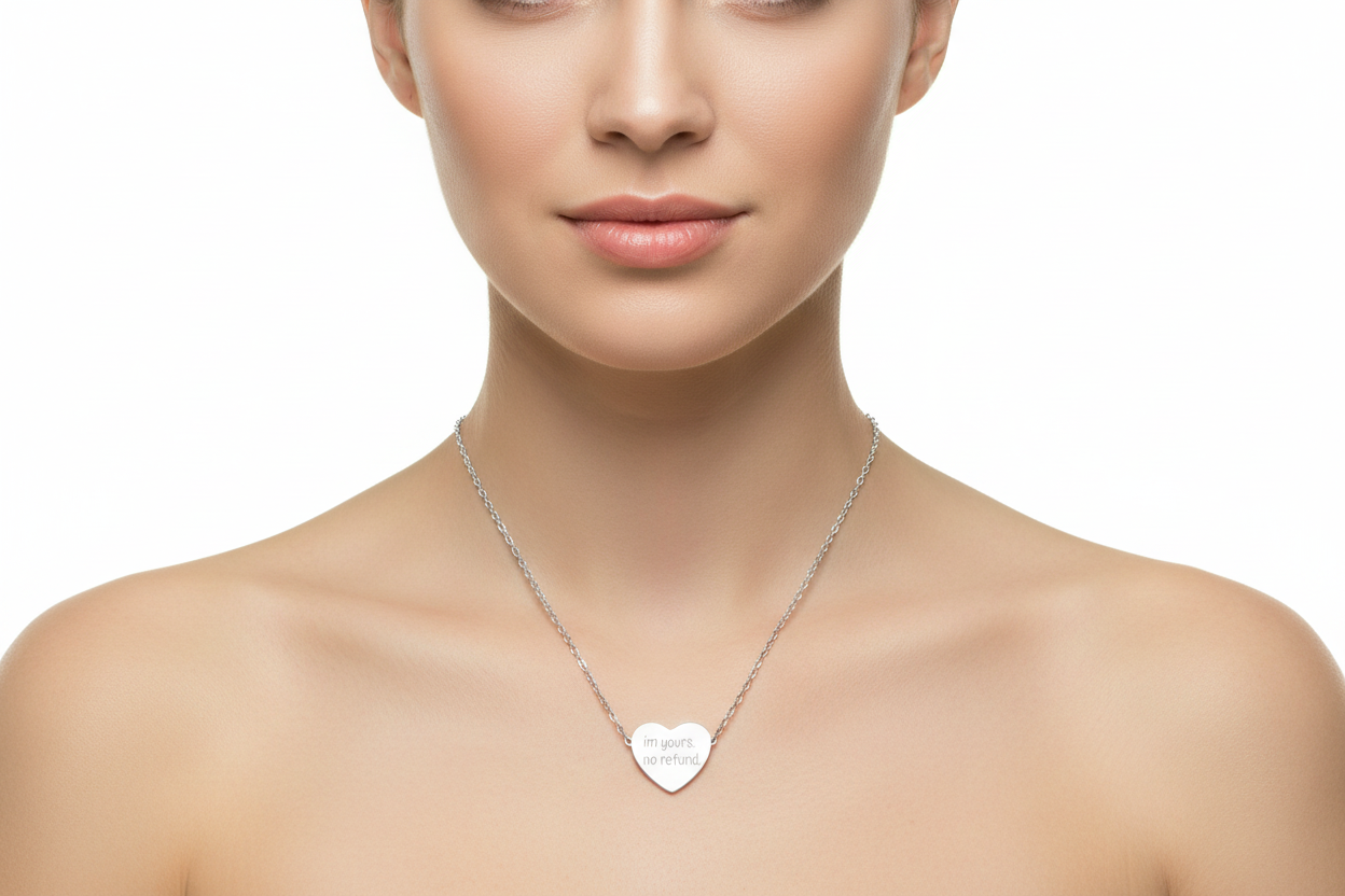 Engraved Heart Necklace — "I'm Yours. No Refund."