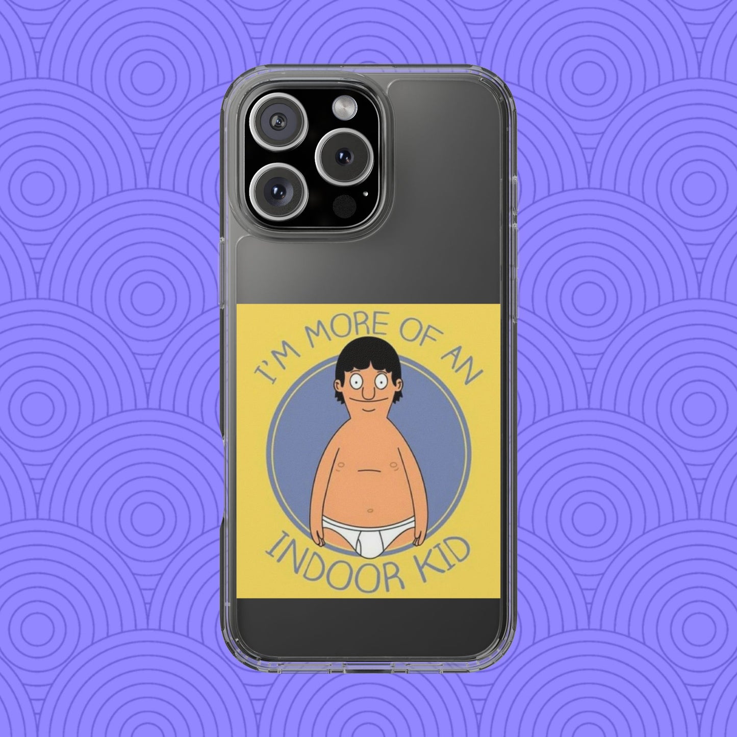 Clear Phone Case — "I'm More of an Indoor Kid" Cartoon Design