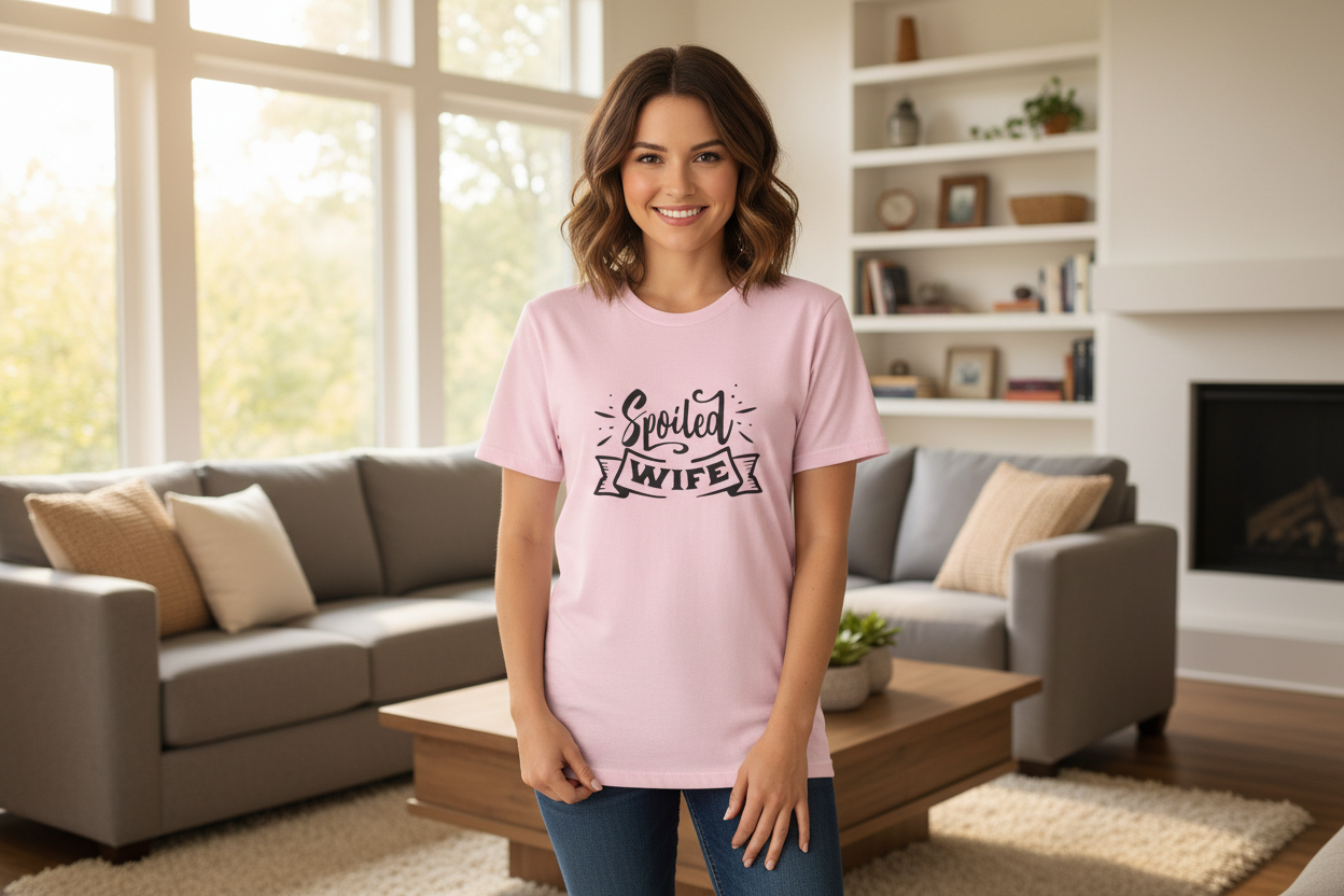Spoiled Wife T-Shirt — Cute Script Banner Tee for Wives, Valentines, Anniversary & Mother's Day Gift